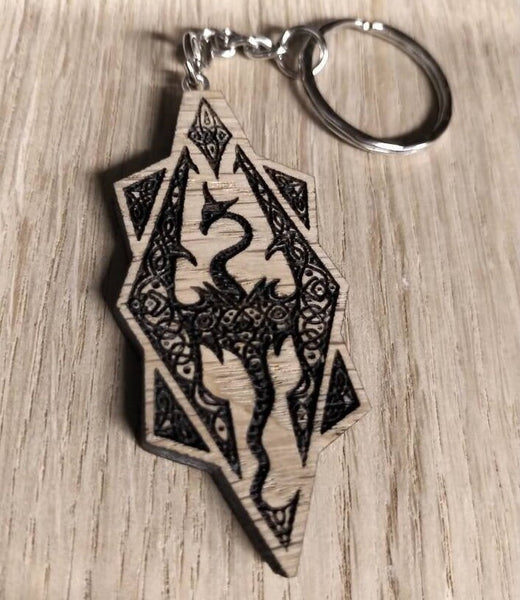 Lasercut wooden keyring keychain. Celtic dragon
