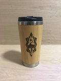 Lasercut Travel Mug personalised - S-Steel with 100% Bamboo exterior - Dragon Celtic