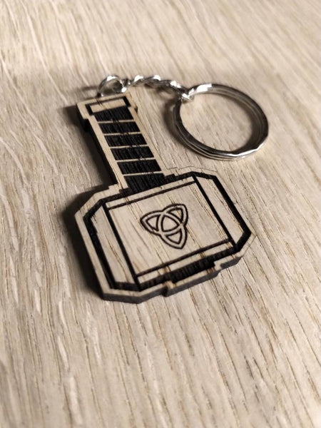 Lasercut wooden keyring keychain. hammer