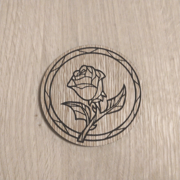 Laser cut wooden coaster personalised. Rose