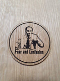 Laser cut wooden coaster personalised. Fear and Confusion mafia fan art