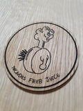 Laser cut wooden coaster personalised. Plumbus Fleeb Juice