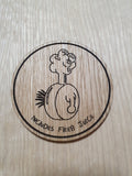 Laser cut wooden coaster personalised. Plumbus Fleeb Juice