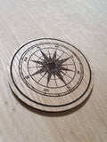 Laser cut wooden coaster personalised. Compass