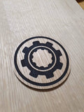 Laser cut wooden coaster personalised. Guild ball Nomad Engineer