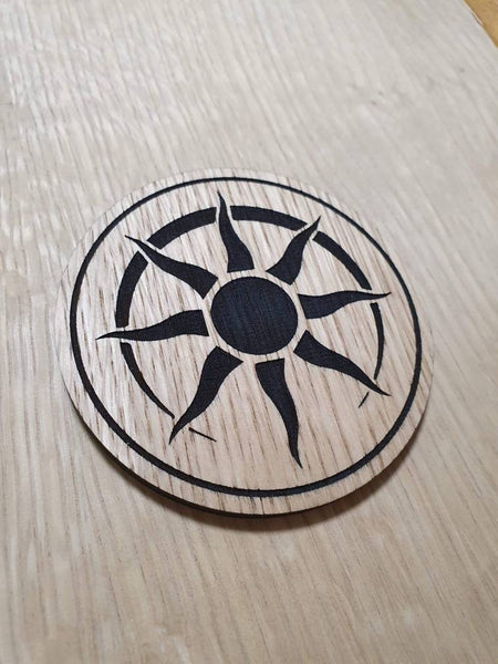 Laser cut wooden coaster personalised. Guild ball sun