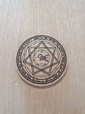 Laser cut wooden coaster personalised. Heptagram scorpion fifth pentacle of Mars - supernatural lasercut