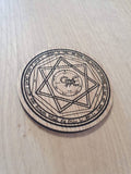 Laser cut wooden coaster personalised. Heptagram scorpion fifth pentacle of Mars - supernatural lasercut
