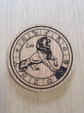 Laser cut wooden coaster personalised. Signs of the zodiac Leo star sign