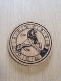 Laser cut wooden coaster personalised. Signs of the zodiac Leo star sign