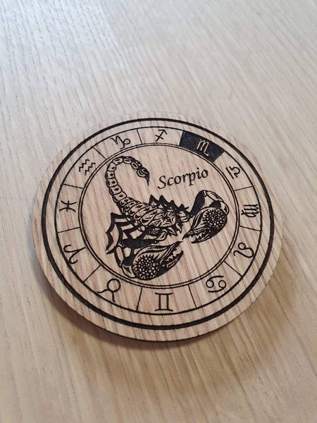 Laser cut wooden coaster personalised. Signs of the zodiac scorpio star sign