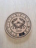 Laser cut wooden coaster personalised. Signs of the zodiac cancer star sign