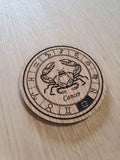 Laser cut wooden coaster personalised. Signs of the zodiac cancer star sign