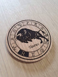 Laser cut wooden coaster personalised. Signs of the zodiac Taurus star sign