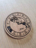 Laser cut wooden coaster personalised. Signs of the zodiac Aries star sign
