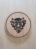 Laser cut wooden coaster personalised. vigor devil's kiss