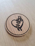 Laser cut wooden coaster personalised. vigor possession
