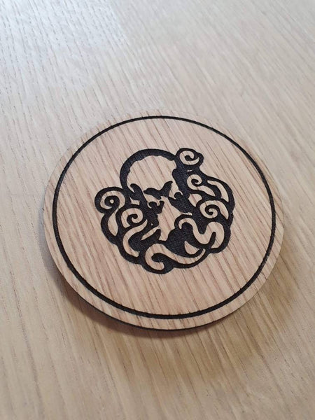 Laser cut wooden coaster personalised. vigor undertow