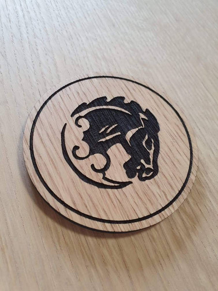 Laser cut wooden coaster personalised. vigor bucking bronco