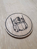 Laser cut wooden coaster personalised. Leader 1980s cartoon