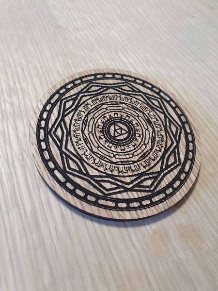 Laser cut wooden coaster personalised. Legend mirror of twilight