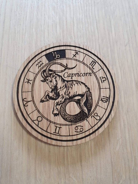 Laser cut wooden coaster personalised. Signs of the zodiac capricorn star sign
