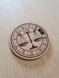 Laser cut wooden coaster personalised. Signs of the zodiac libra star sign