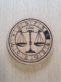 Laser cut wooden coaster personalised. Signs of the zodiac libra star sign