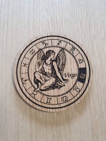 Laser cut wooden coaster personalised. Signs of the zodiac virgo star sign