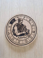 Laser cut wooden coaster personalised. Signs of the zodiac aquarius star sign