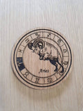 Laser cut wooden coaster personalised. Signs of the zodiac Aries star sign