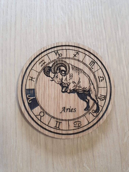 Laser cut wooden coaster personalised. Signs of the zodiac Aries star sign