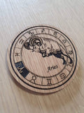 Laser cut wooden coaster personalised. Signs of the zodiac Aries star sign