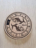 Laser cut wooden coaster personalised. Signs of the zodiac Pisces star sign