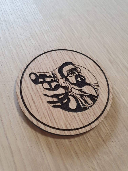 Laser cut wooden coaster personalised. Big lebowski