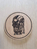 Laser cut wooden coaster personalised. 1980s movie robot head