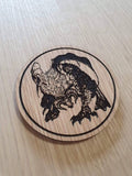 Laser cut wooden coaster personalised. Lord of the rings LOTR balrog