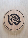 Laser cut wooden coaster personalised. vigor shock jockey