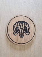 Laser cut wooden coaster personalised. vigor charge