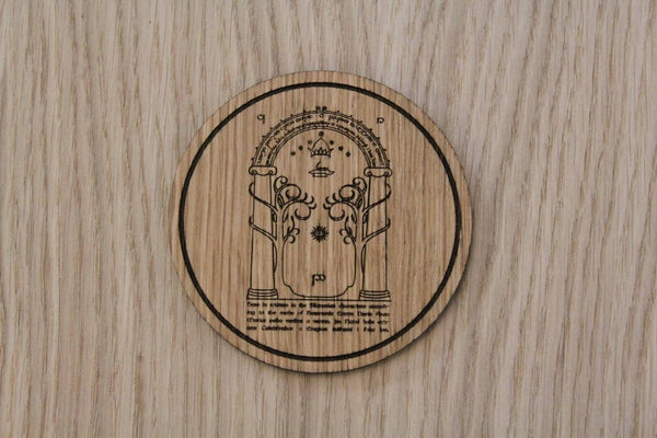 Laser cut wooden coaster personalised. LOTR lord of rings door of durin