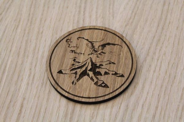 Laser cut wooden coaster personalised. LOTR lonely mountain