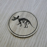 Laser cut wooden coaster personalised. Triceratops Dinosaur Skeleton Fossil
