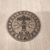 Laser cut wooden coaster personalised. Thor Hammer Mjolnir Nordic Viking