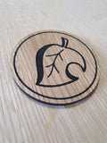 Laser cut wooden coaster personalised. leaf
