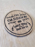 Laser cut wooden coaster personalised. Garrison pub Shelby bros