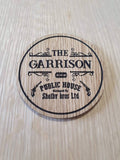 Laser cut wooden coaster personalised. Garrison pub Shelby bros