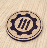Laser cut wooden coaster personalised. vault 111