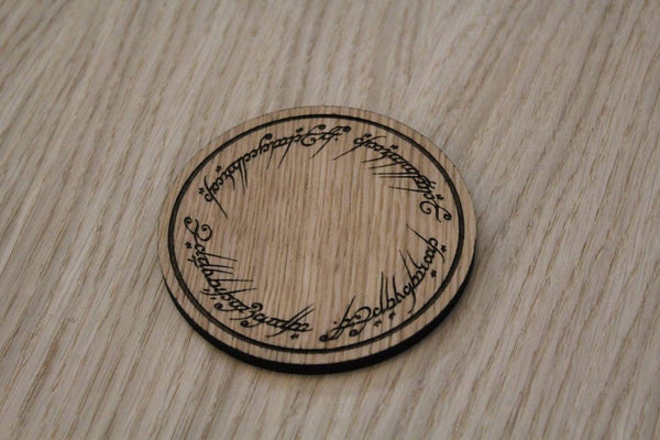 Laser cut wooden coaster personalised. LOTR one coaster to rule them all