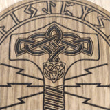 Laser cut wooden coaster personalised. Thor Hammer Mjolnir Nordic Viking