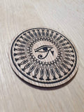 Laser cut wooden coaster personalised. Egyptian eye of Ra